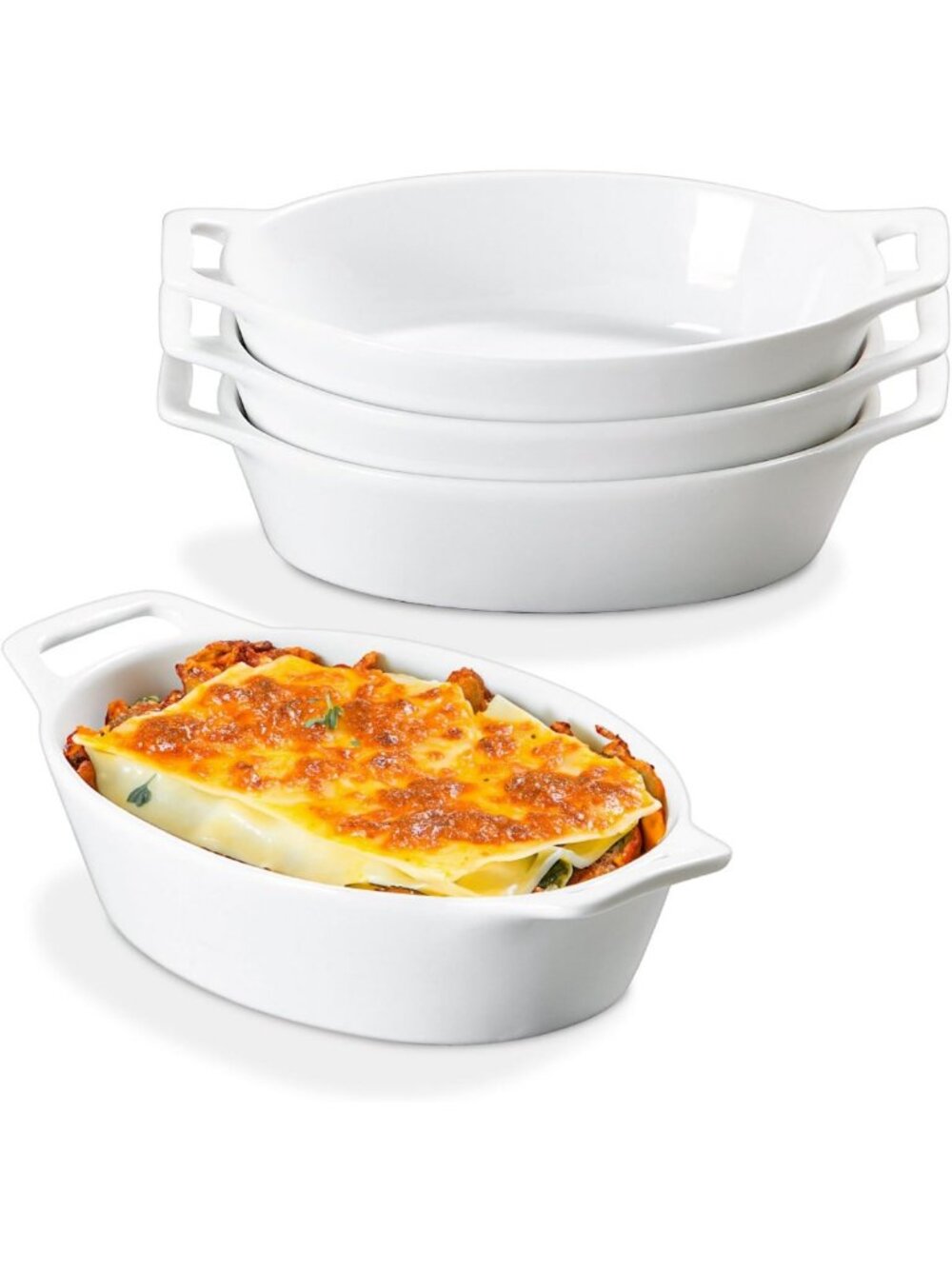 Set of 4 Oval Ceramic Au Gratin Baking Dishes with Handles - 20 oz, Perfect for
